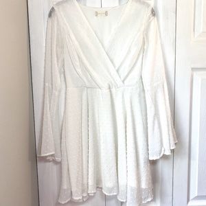 Altar'd State White Long Sleeve Swiss Dot Mini Dress, XS